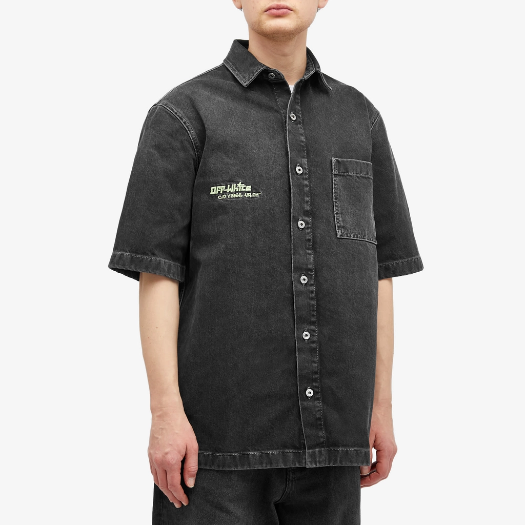 Off White Men's Off Denim Bowling Shirt Vintage Black